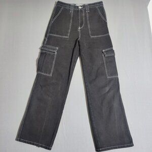 Ardene 90' Cargo Pants High Rise Women's Junior Size 05 black wide leg